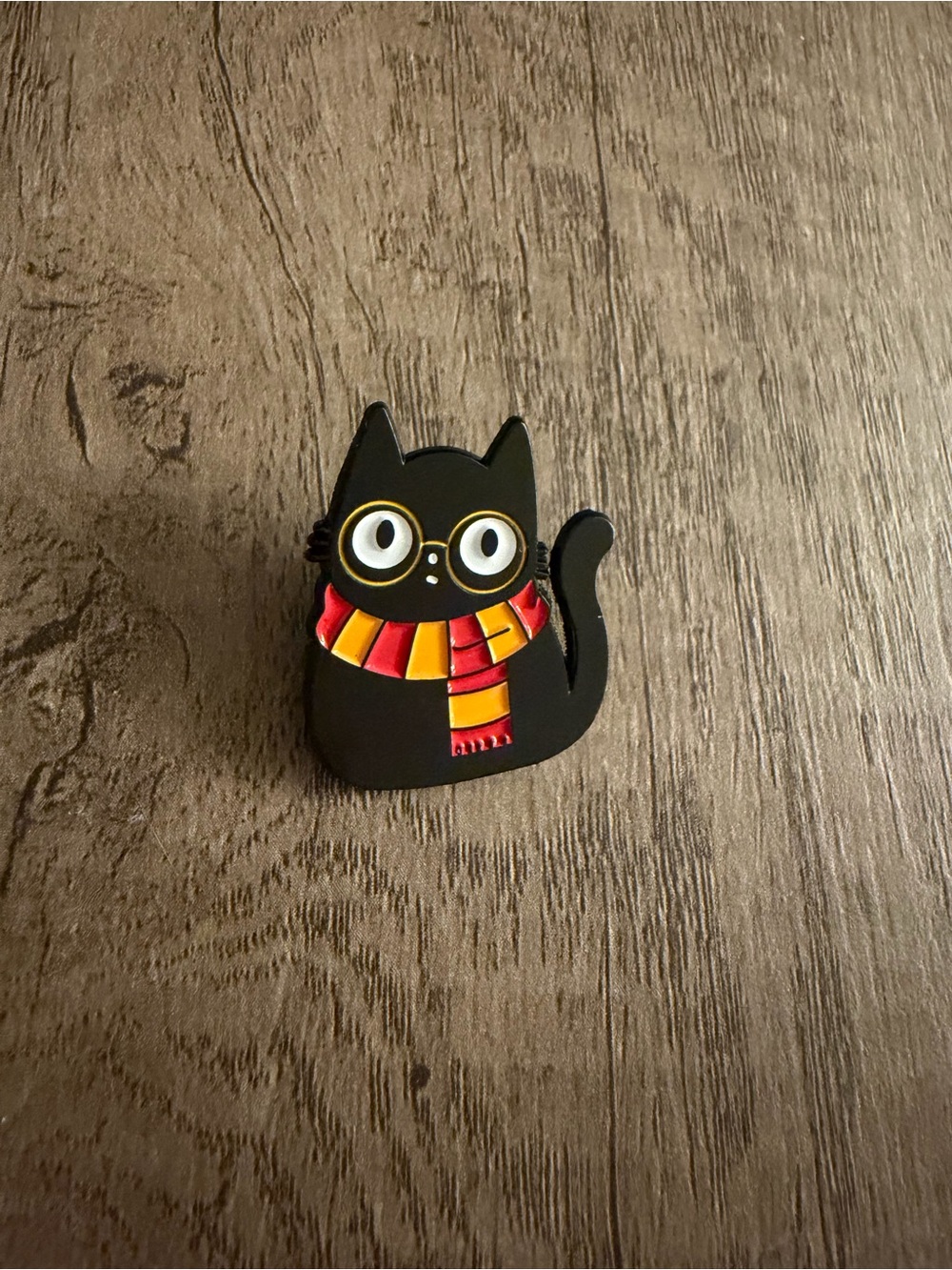 Black Cat Enamel Pin with Red and Yellow Scarf